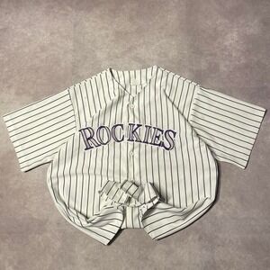 Vintage 90s Colorado Rockies Spellout Baseball Jersey Button Up